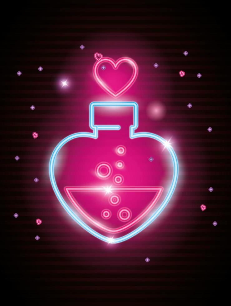 bottiglia con cuore a forma di luce al neon, il giorno di San Valentino vettore