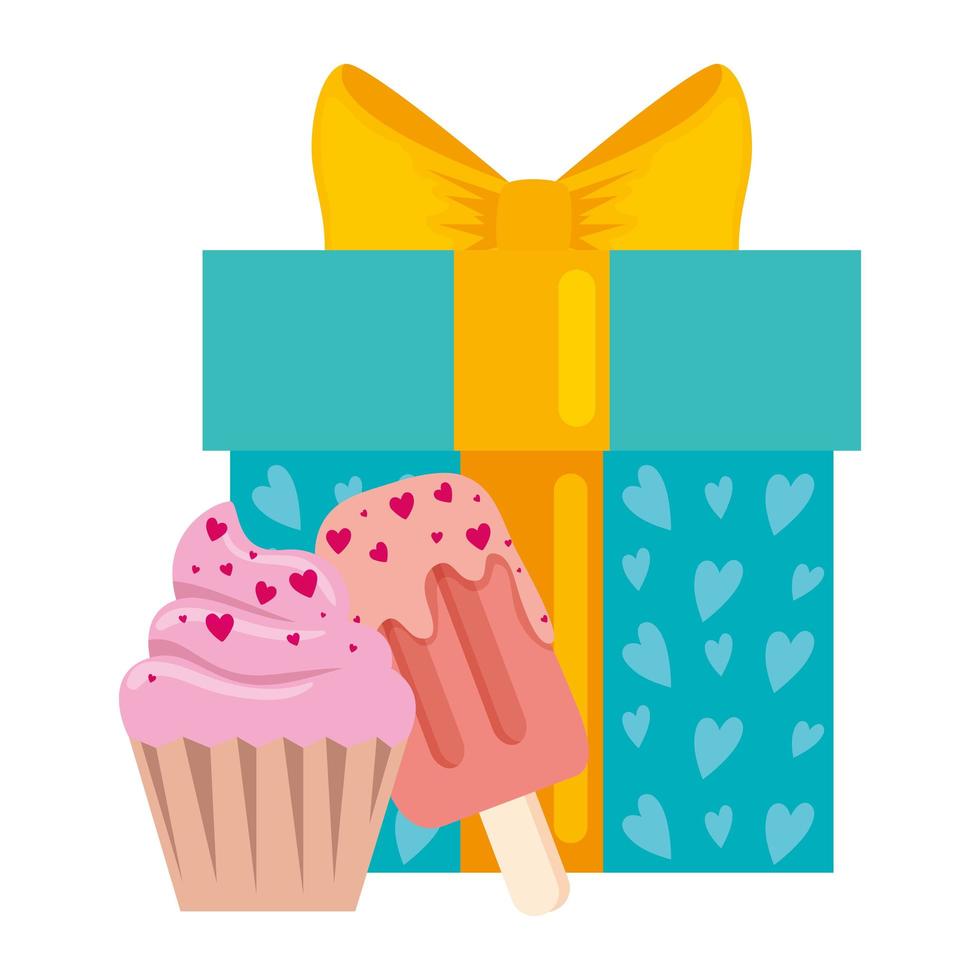 confezione regalo con cupcake e gelato in stecca vettore