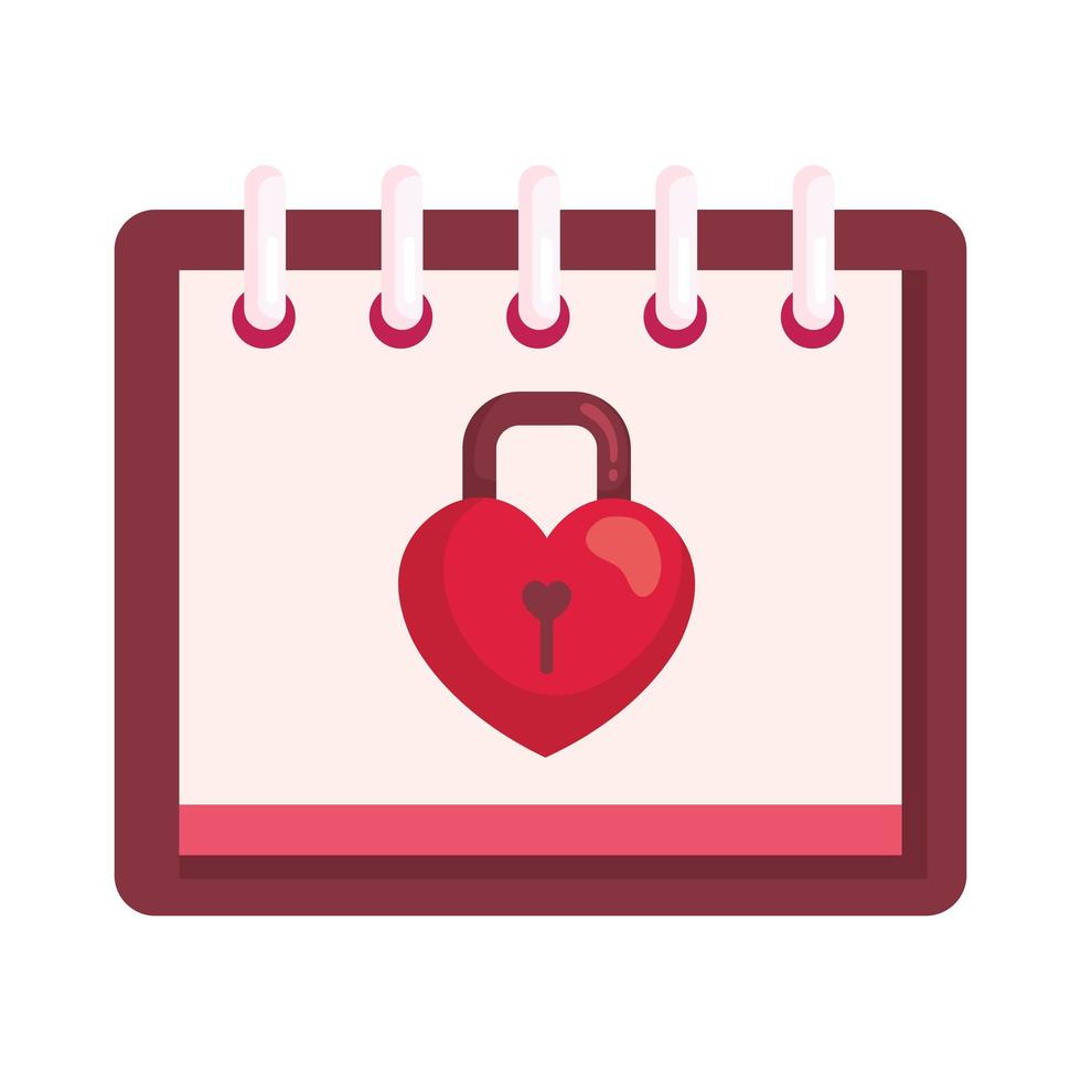 lucchetto a forma di cuore nell'icona del calendario isolato vettore