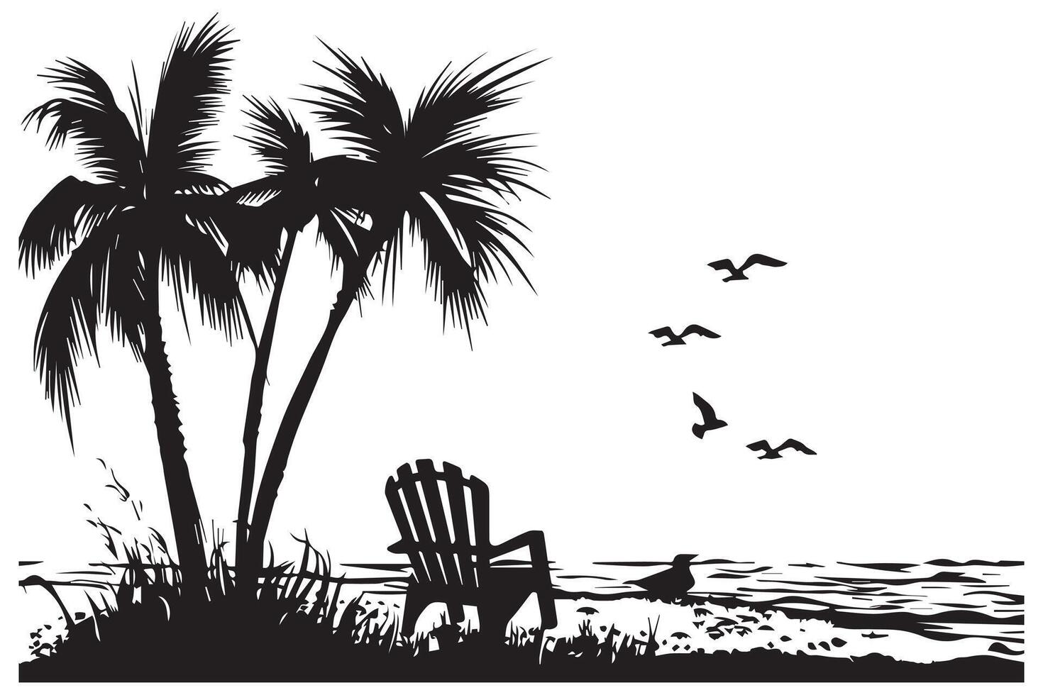 spiaggia nero e bianca isolato icona illustrazione vettore