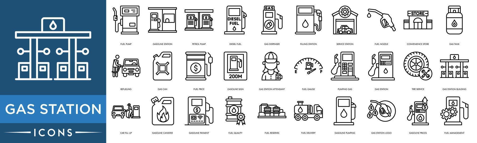 gas stazione icona. carburante pompa, benzina stazione, benzina pompa, diesel carburante, gas distributore, Riempimento stazione, servizio stazione, carburante ugello, convenienza negozio, gas serbatoio vettore