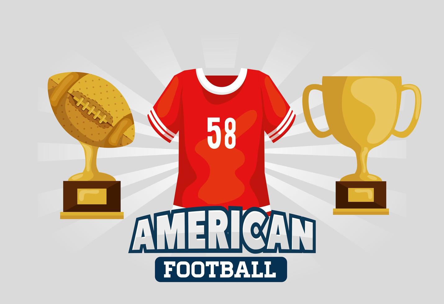 poster di football americano con maglia e trofei vettore