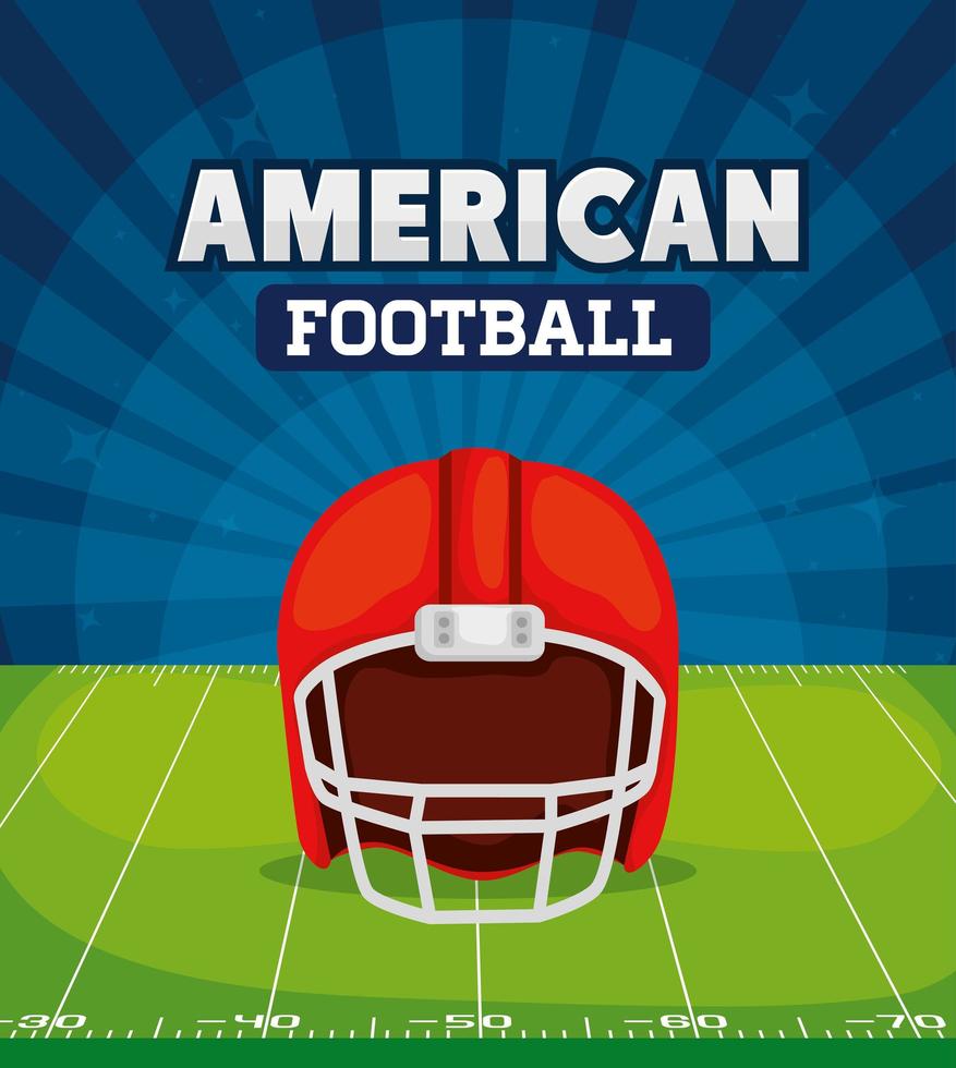 poster di football americano con casco in campo vettore