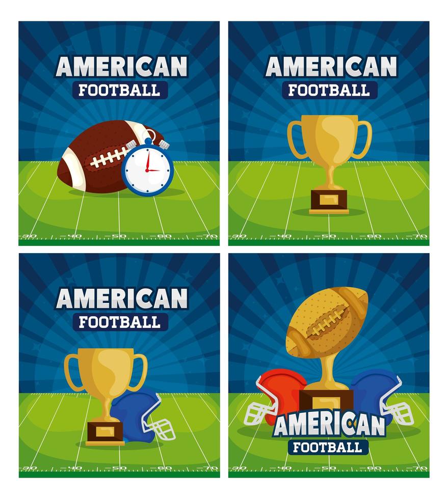 set poster di football americano con decorazioni vettore