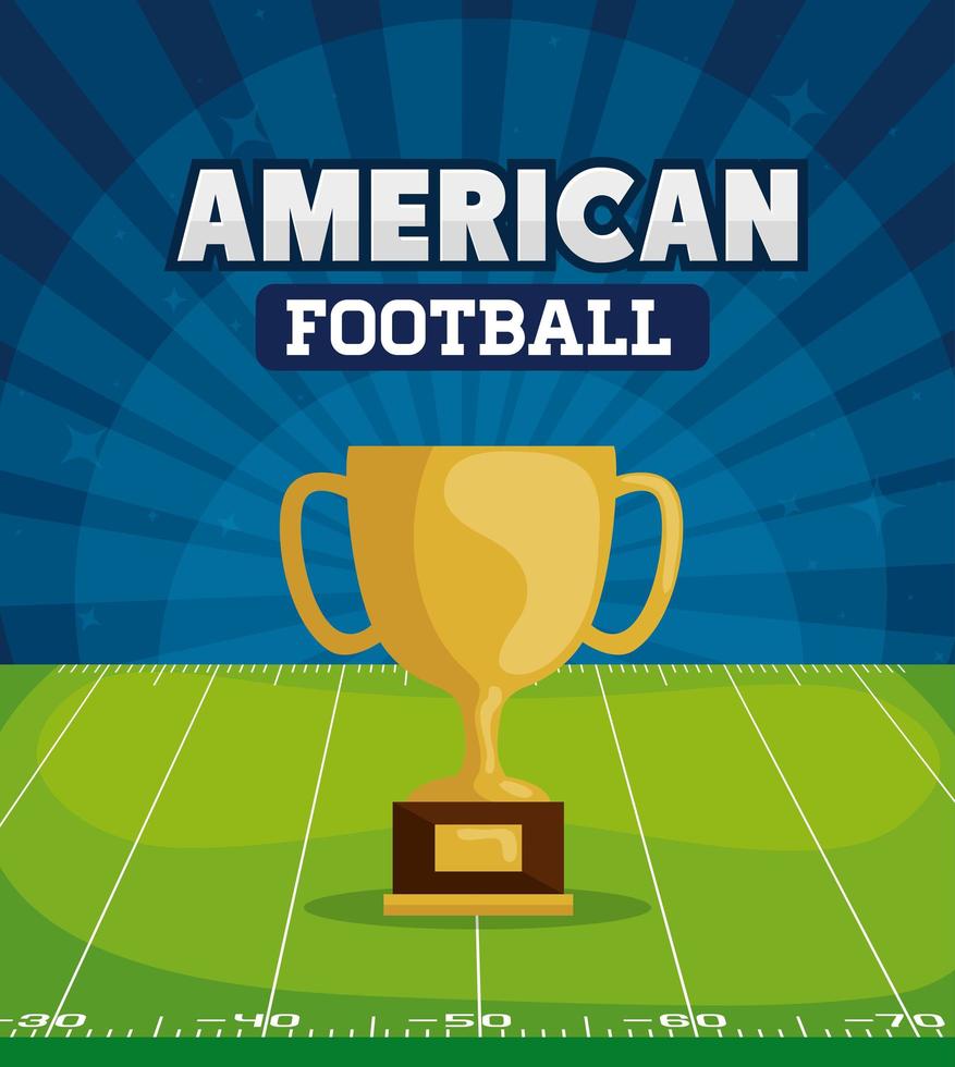 poster di football americano con coppa trofeo in campo vettore