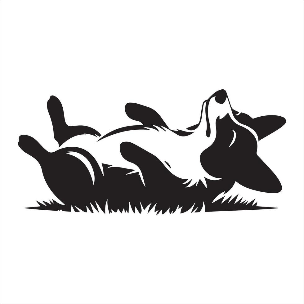 illustrazione di un' pembroke gallese corgi cane dire bugie giù nel nero e bianca vettore