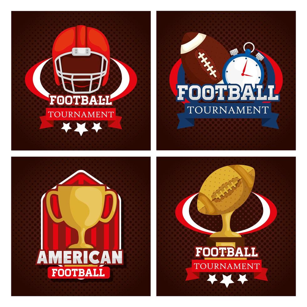 set poster di football americano con decorazioni vettore