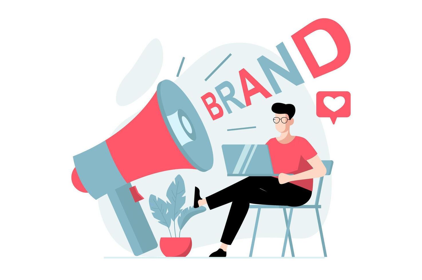 il branding squadra concetto con persone scena nel piatto design. uomo promozione nuovo marca e fa pubblicità campagna, utilizzando digitale marketing Strumenti. illustrazione con personaggio situazione per ragnatela vettore