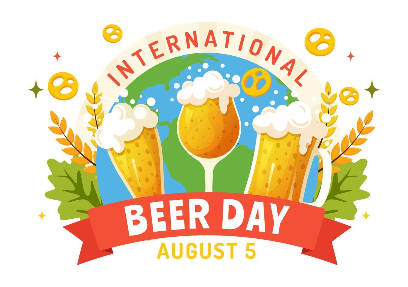 internazionale birra giorno illustrazione su 5 agosto con Saluti birre celebrazione e birra nel piatto cartone animato sfondo design vettore