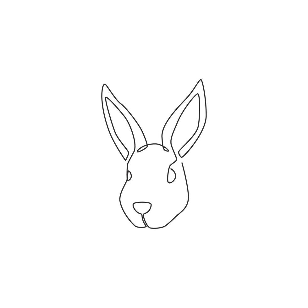 disegno a linea continua di una testa di coniglio divertente per l'identità del logo del negozio di animali. simpatico coniglietto mascotte animale concetto per icona negozio di giocattoli per bambini. illustrazione grafica vettoriale di design di una linea di tendenza alla moda