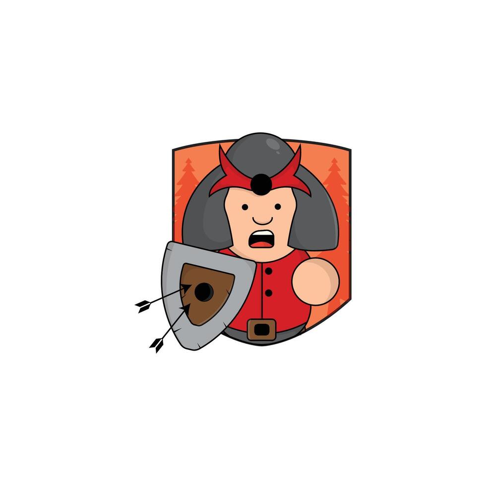 carino cartone animato Gladiatore con scudo e spada icona illustrazione. regno concetto illustrazione premio cartone animato, piatto stile cartone animato vettore