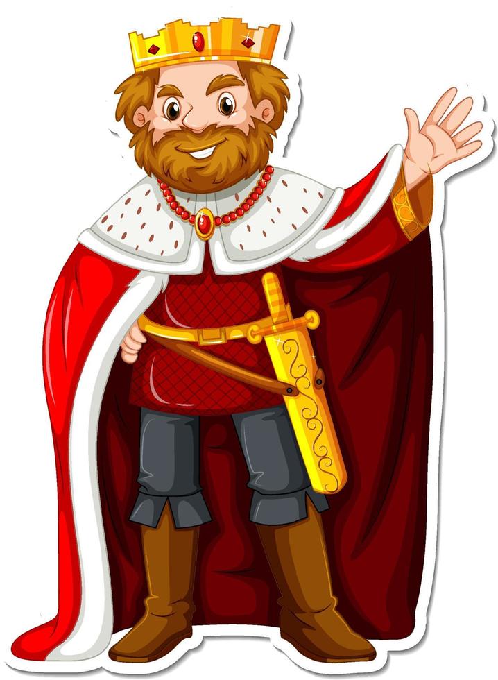 adesivo personaggio dei cartoni animati re con veste rossa vettore