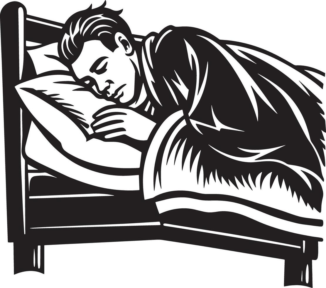 uomo addormentato nel il letto. illustrazione vettore