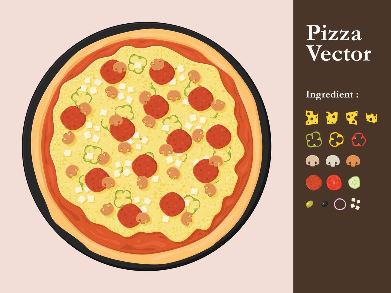 Pizza icona ristorante menù elemento bar peperoni cartone animato illustrazione astratto salsa cibo vettore