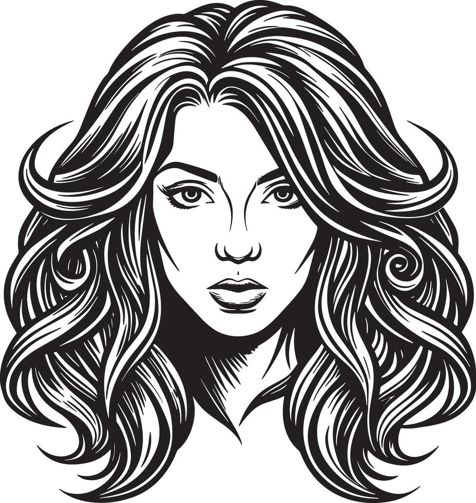 bellissimo donna viso con lungo ondulato capelli. illustrazione. vettore