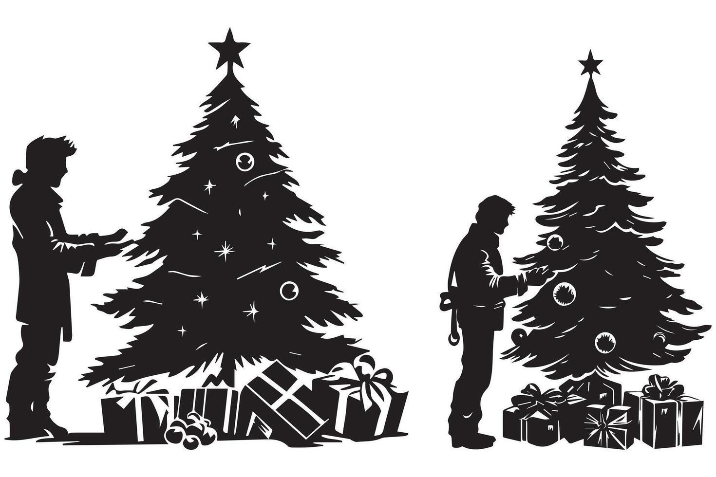 silhouette di un' famiglia decorazione un' Natale albero con tutti elementi come separato oggetti vettore
