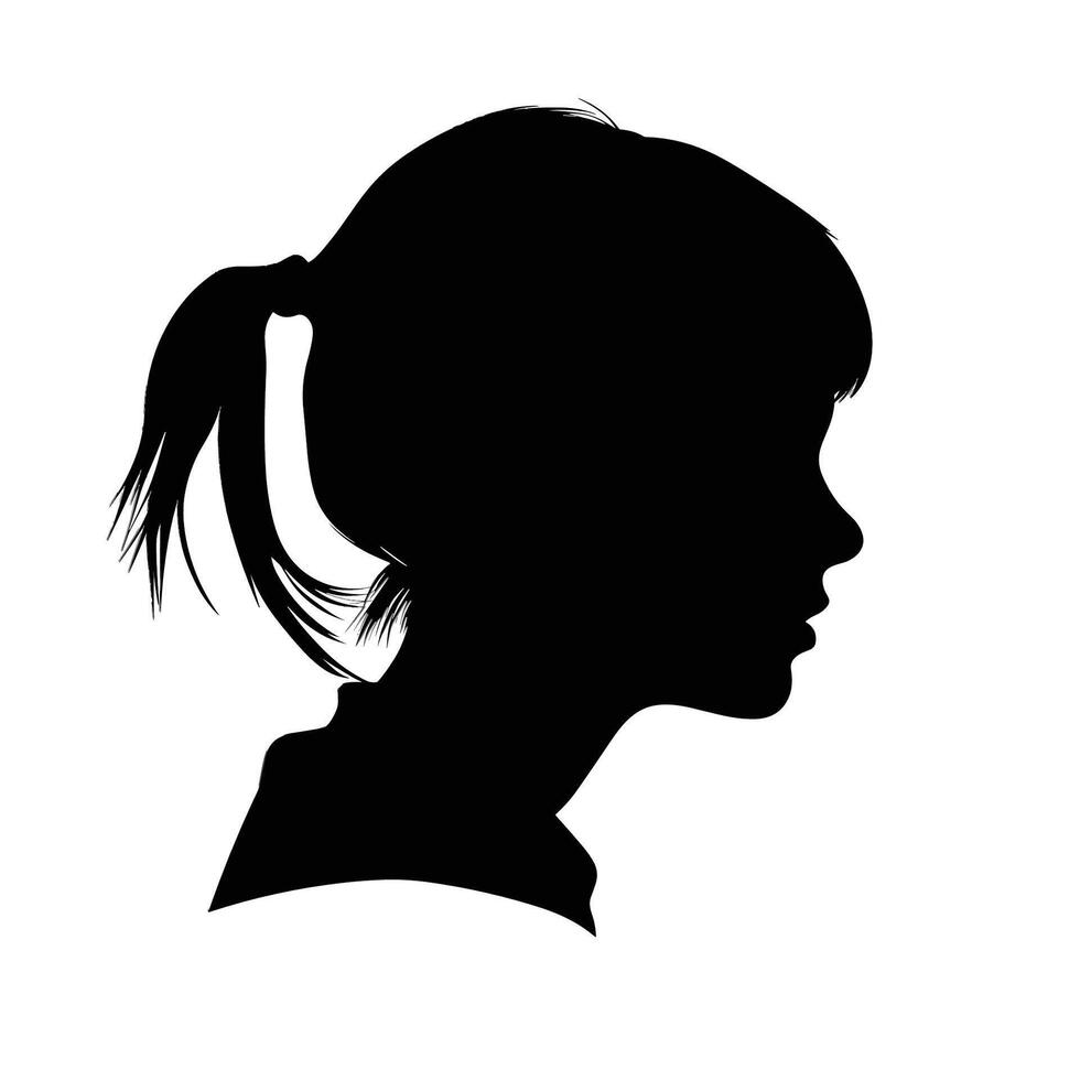 bambino profilo silhouette con giocoso coda di cavallo vettore
