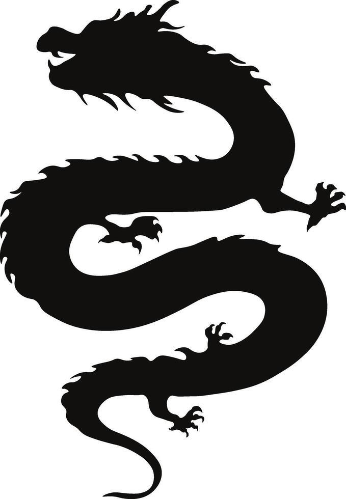 Cinese Drago silhouette, Cinese zodiaco. isolato nero silhouette su bianca sfondo. vettore