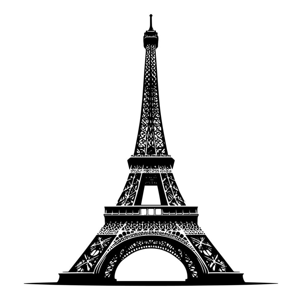 nero e bianca illustrazione di il eiffel Torre giro turistico nel Parigi vettore