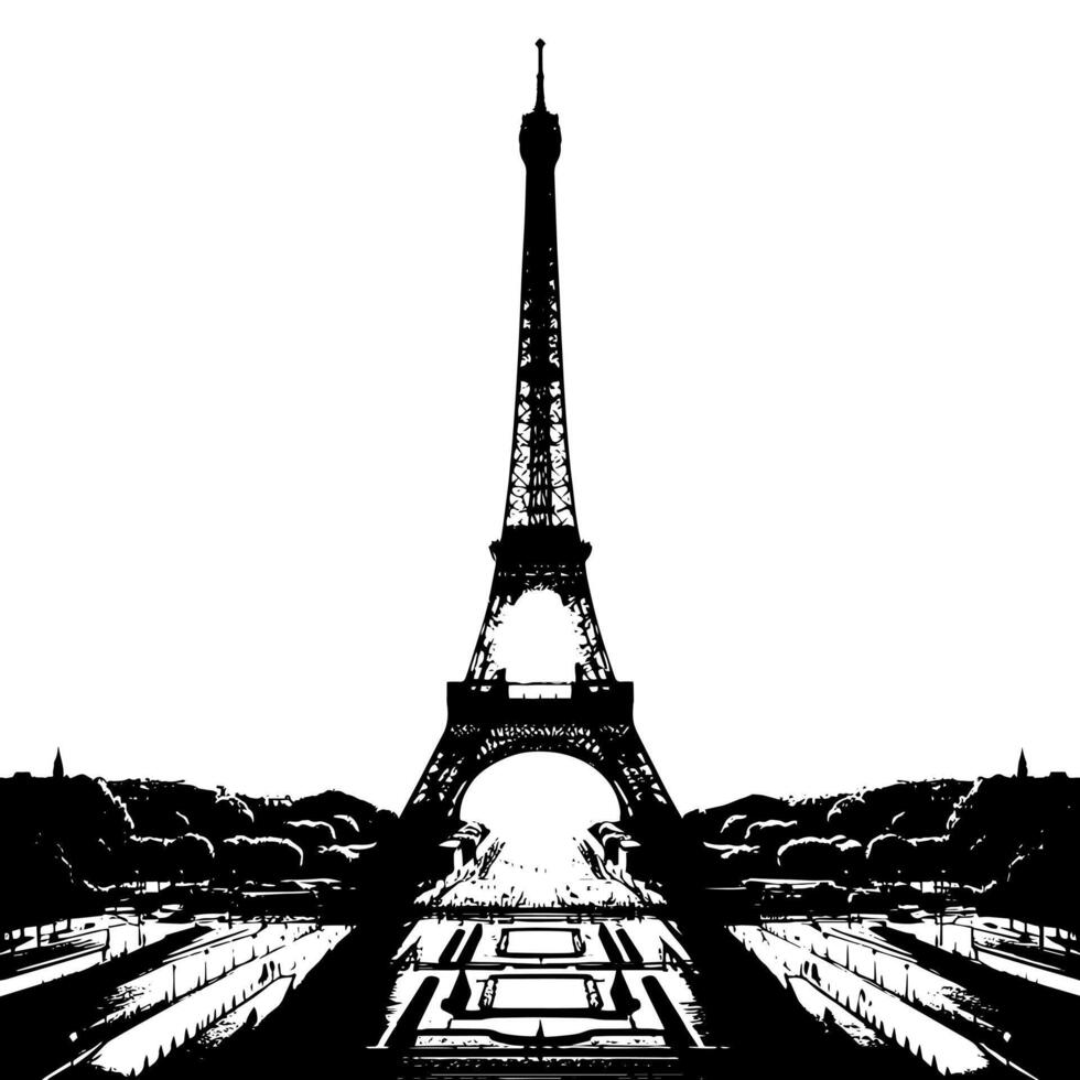 nero e bianca illustrazione di il eiffel Torre giro turistico nel Parigi vettore