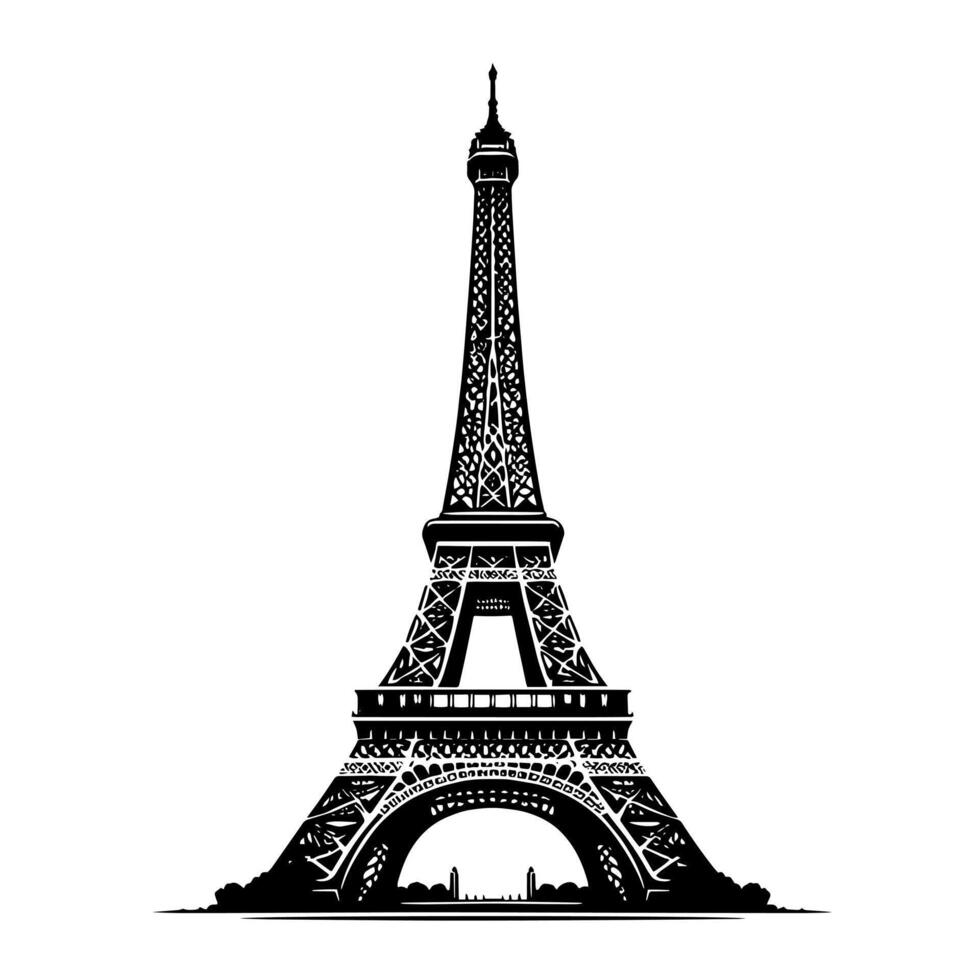 nero e bianca illustrazione di il eiffel Torre giro turistico nel Parigi vettore