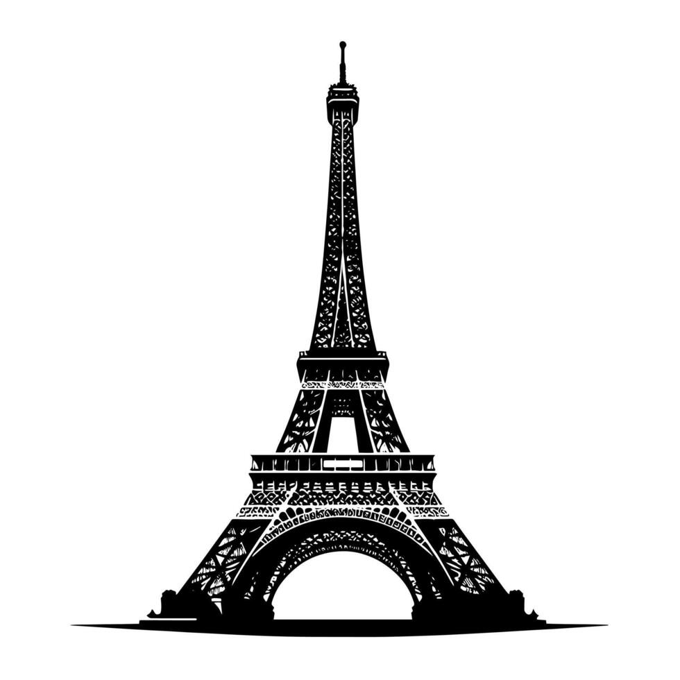 nero e bianca illustrazione di il eiffel Torre giro turistico nel Parigi vettore