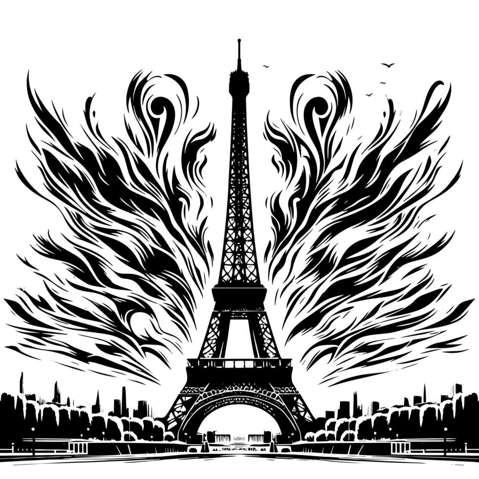 nero e bianca illustrazione di il eiffel Torre giro turistico nel Parigi vettore