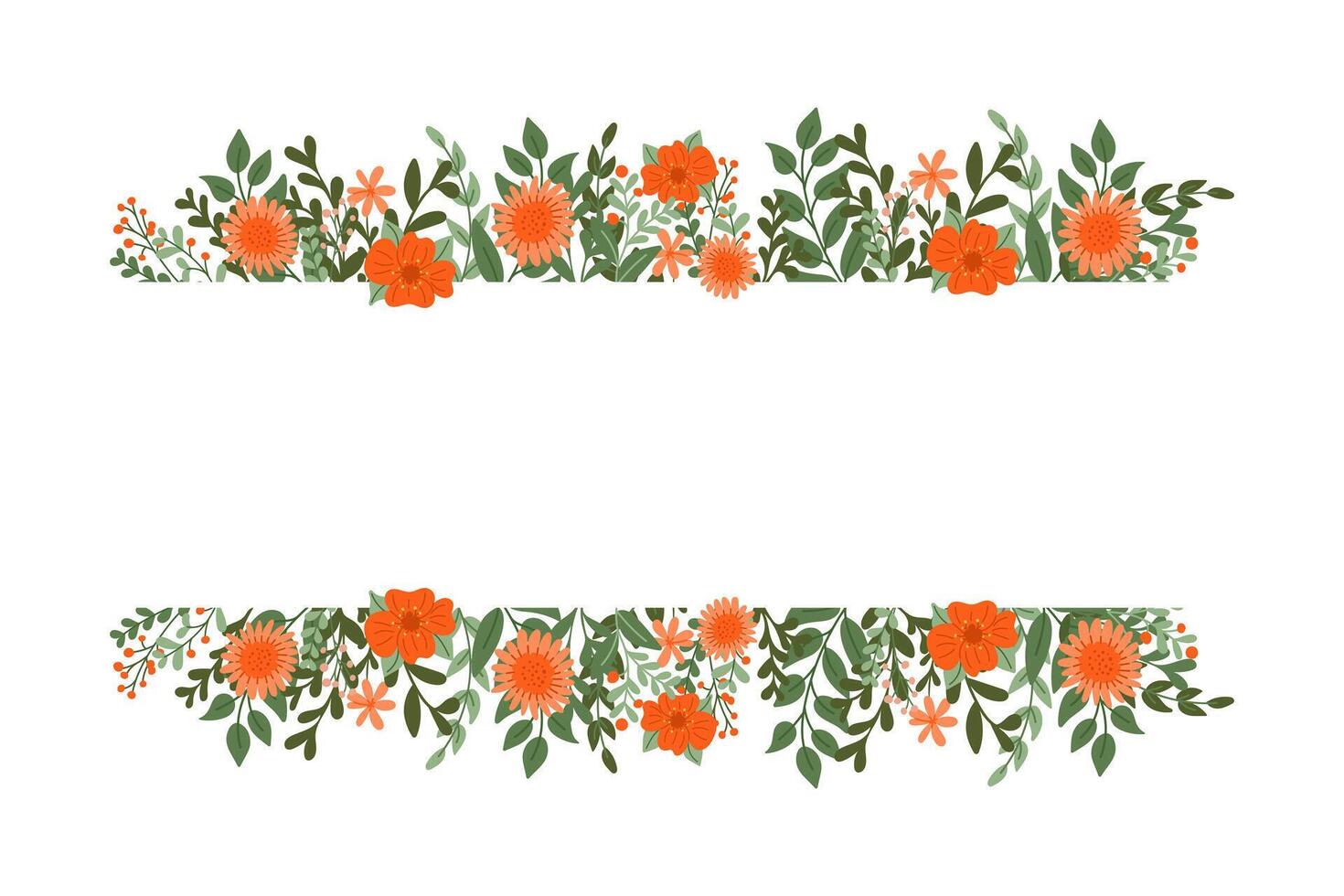 floreale orizzontale sfondo con copia spazio. mano disegnato piatto astratto stilizzato semplice fiori e rami. botanico naturale sfondo isolato su bianca sfondo. vettore