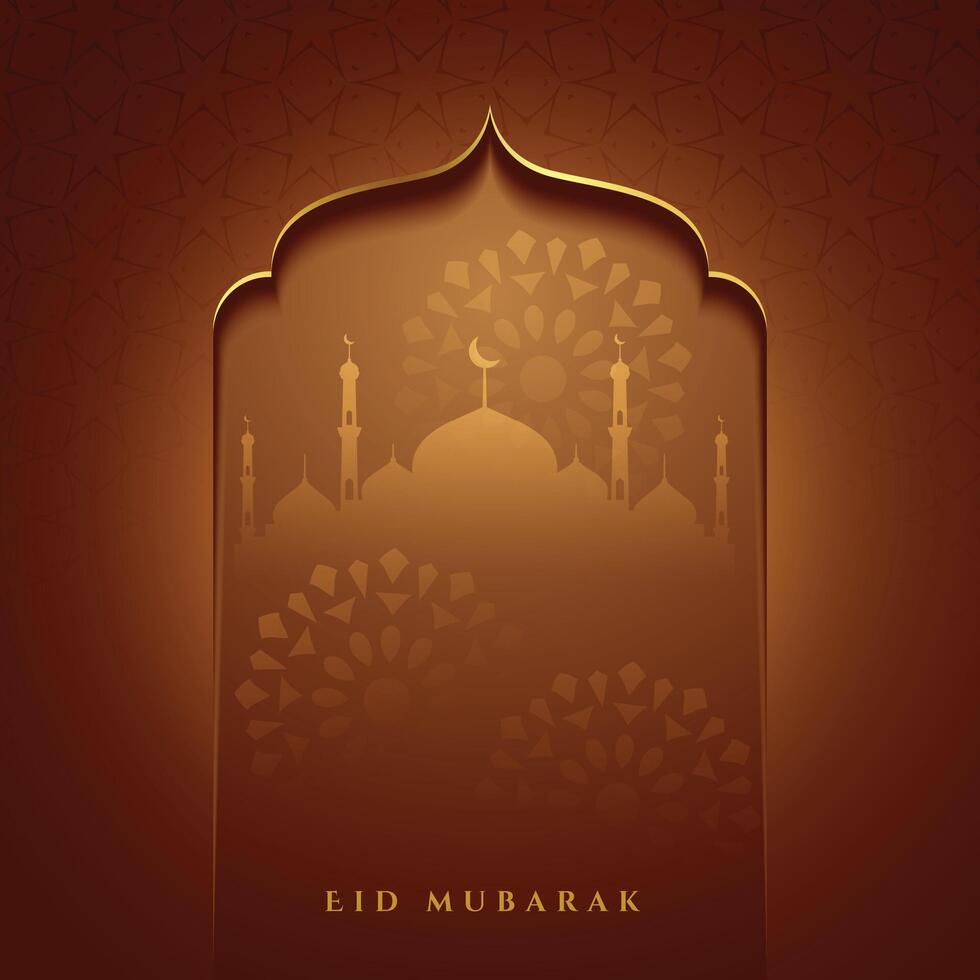 eid mubarak islamico moschea cancello auguri carta design vettore