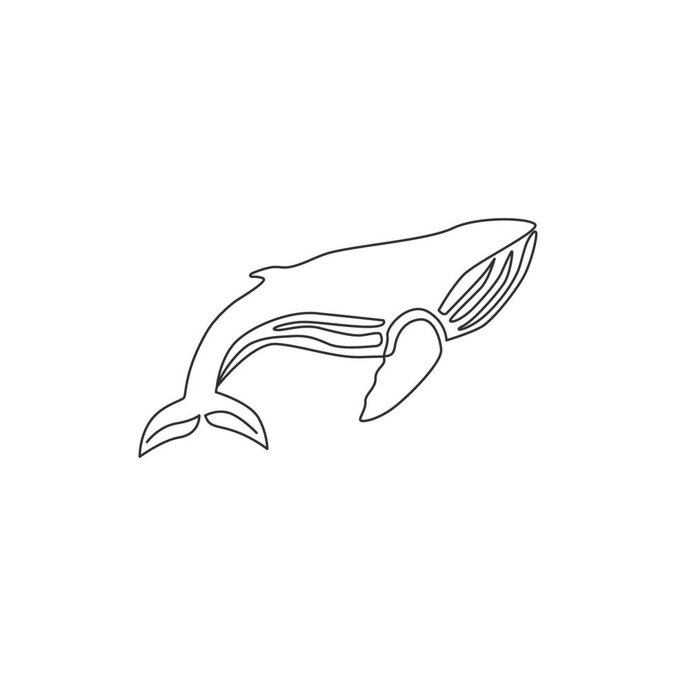 un disegno a tratteggio di un grande pesce balena per l'identità del logo aziendale. concetto di mascotte animale mammifero creatura gigante per la fondazione di conservazione. linea continua disegnare disegno illustrazione grafica vettoriale