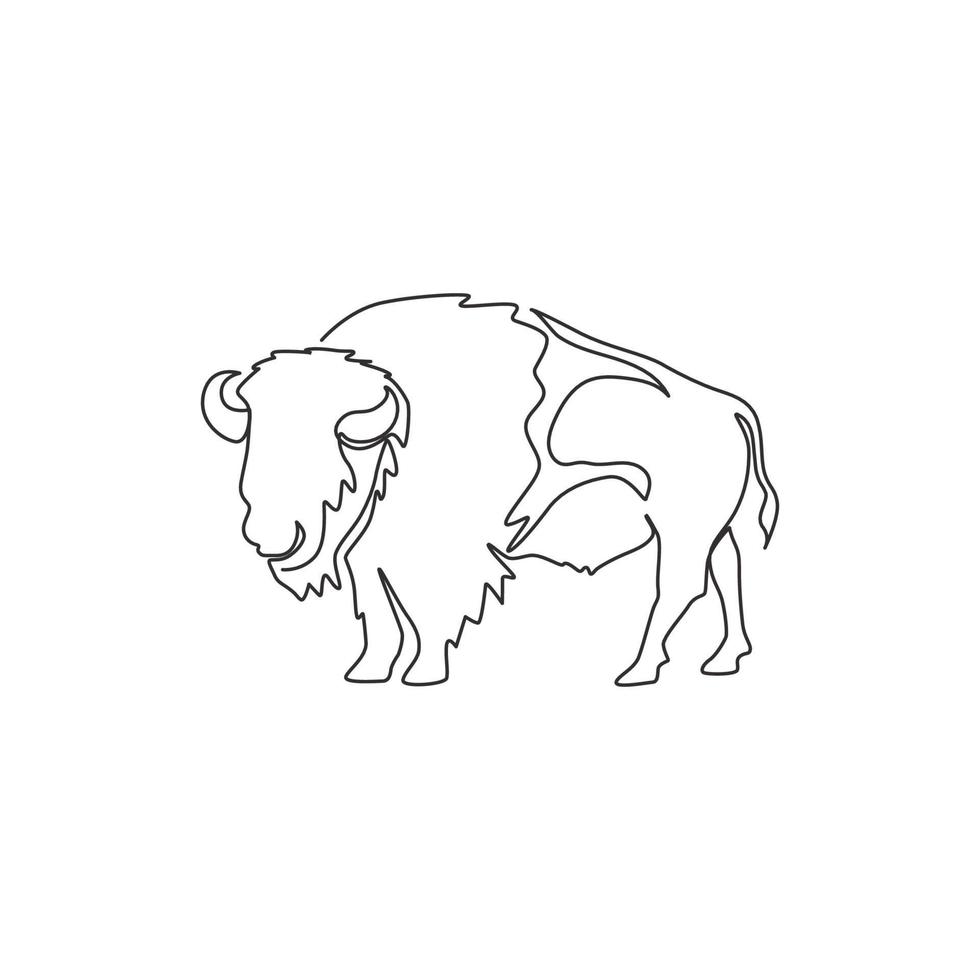 un disegno a tratteggio continuo di un forte bisonte nordamericano per l'identità del logo della foresta di conservazione. grande concetto di mascotte del toro per il parco nazionale. grafica vettoriale dell'illustrazione di disegno di disegno di una linea dinamica
