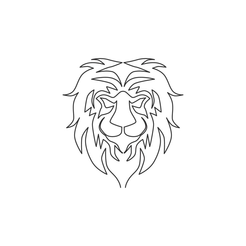un disegno a linea continua del re della giungla, testa di leone per l'identità del logo aziendale. forte concetto di mascotte animale mammifero felino per zoo safari nazionale. illustrazione vettoriale di disegno a linea singola