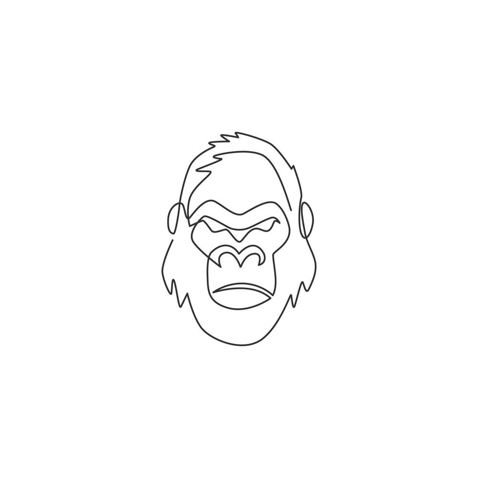 un disegno a linea singola della testa di gorilla per l'identità del logo aziendale. forte concetto di mascotte faccia animale scimmia per icona aziendale. illustrazione vettoriale di disegno grafico di disegno di linea continua alla moda