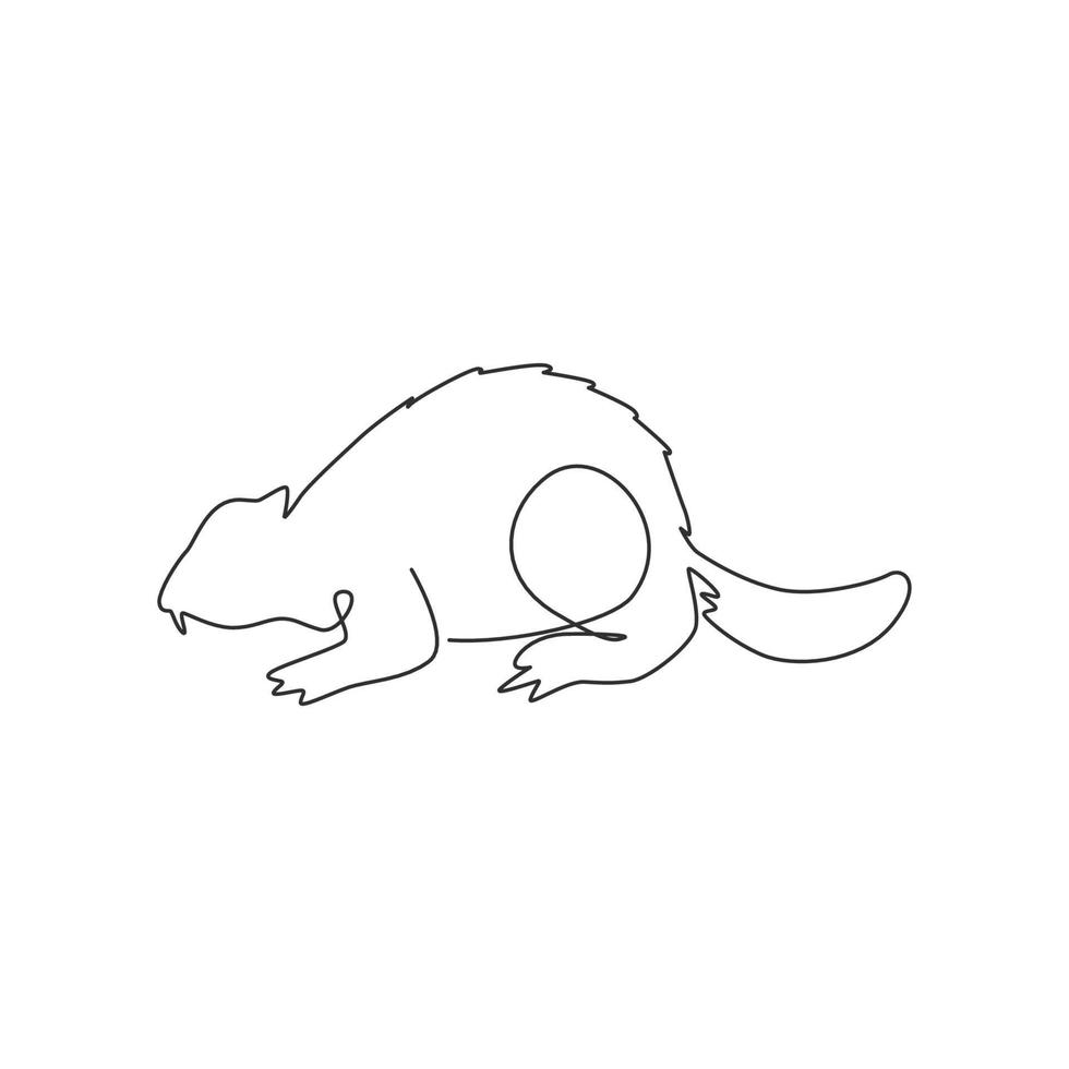 disegno a linea continua di adorabile castoro del fiume per l'identità del logo. simpatico animale mammifero roditore mascotte concetto per icona dello zoo nazionale. illustrazione grafica vettoriale di disegno dinamico di una linea di disegno