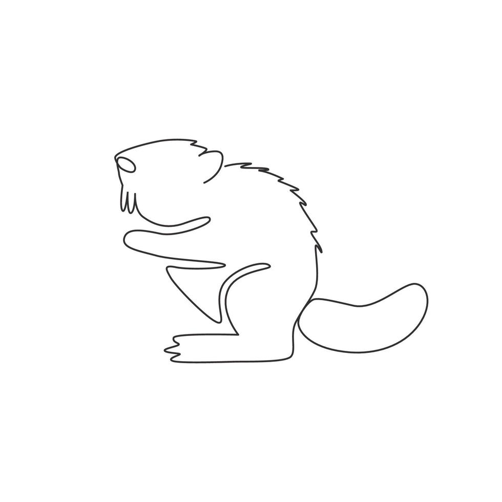 un disegno a linea continua di un simpatico castoro in piedi per l'identità del logo. divertente adorabile mammifero animale mascotte concetto per l'icona del parco nazionale. illustrazione grafica vettoriale di design moderno a linea singola