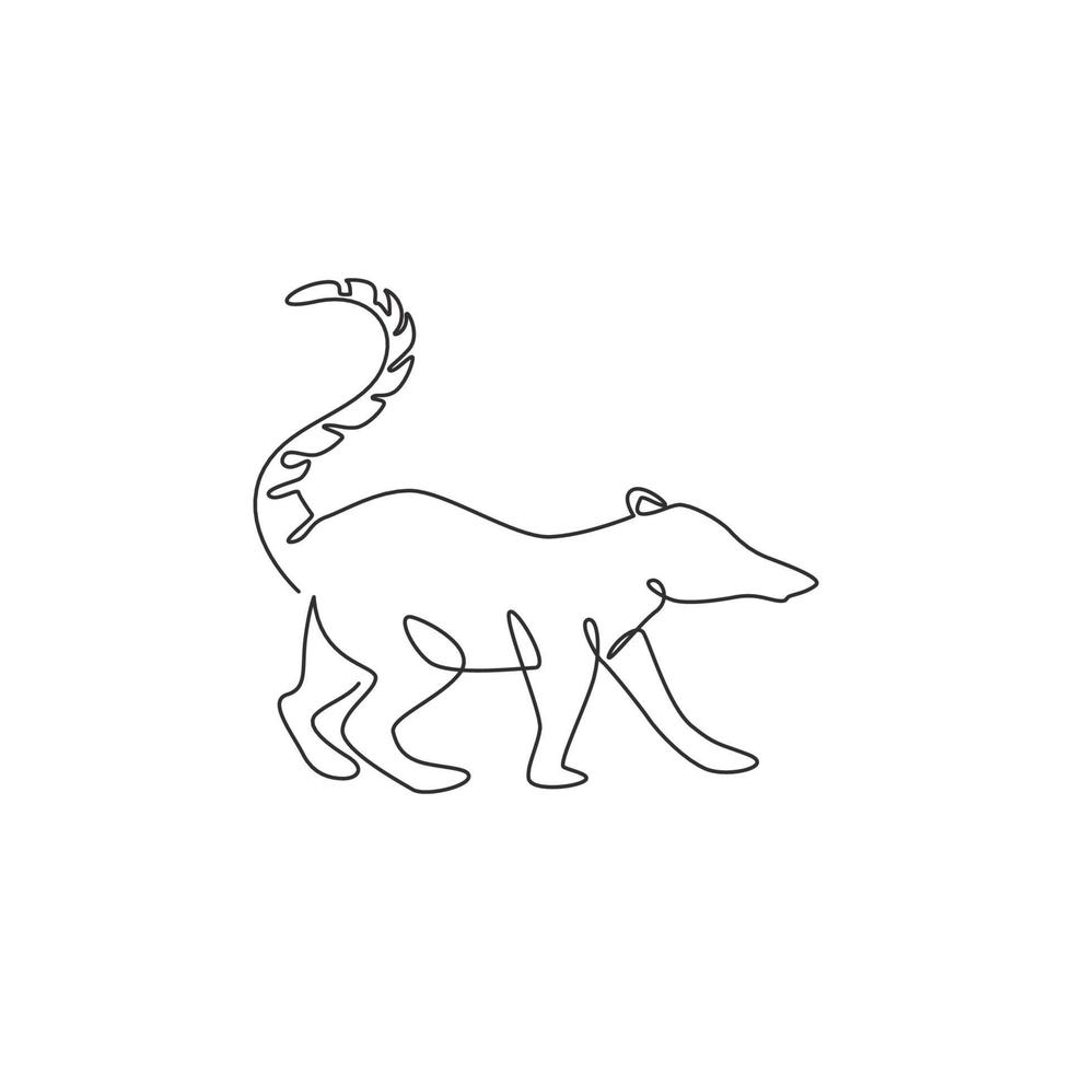 disegno a linea continua di adorabili coati per l'identità del logo aziendale. concetto di mascotte animale mammifero dalla coda ad anello per l'icona del parco nazionale. illustrazione grafica vettoriale moderna di disegno di una linea di disegno