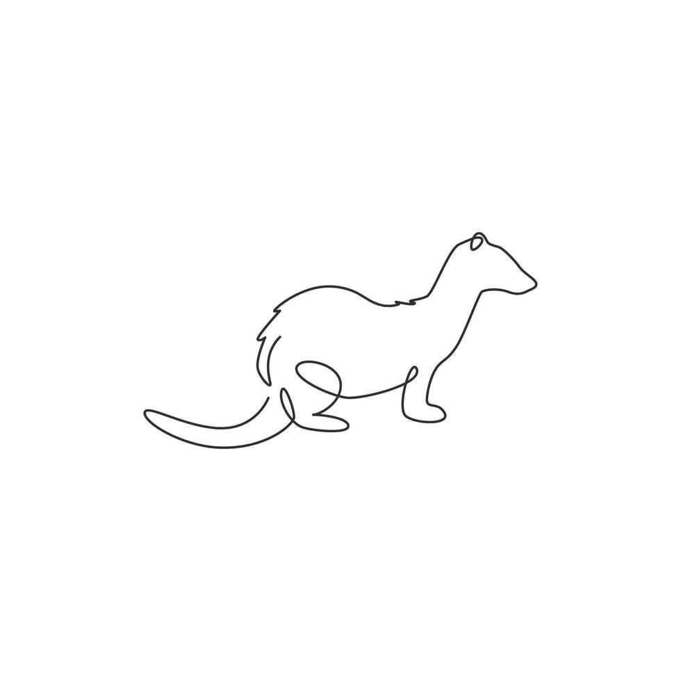 un disegno a tratteggio di un furetto divertente per l'identità del logo dell'animale domestico. concetto di mascotte della fauna in via di estinzione per l'icona dello zoo nazionale. illustrazione grafica vettoriale di disegno di disegno di linea continua moderna