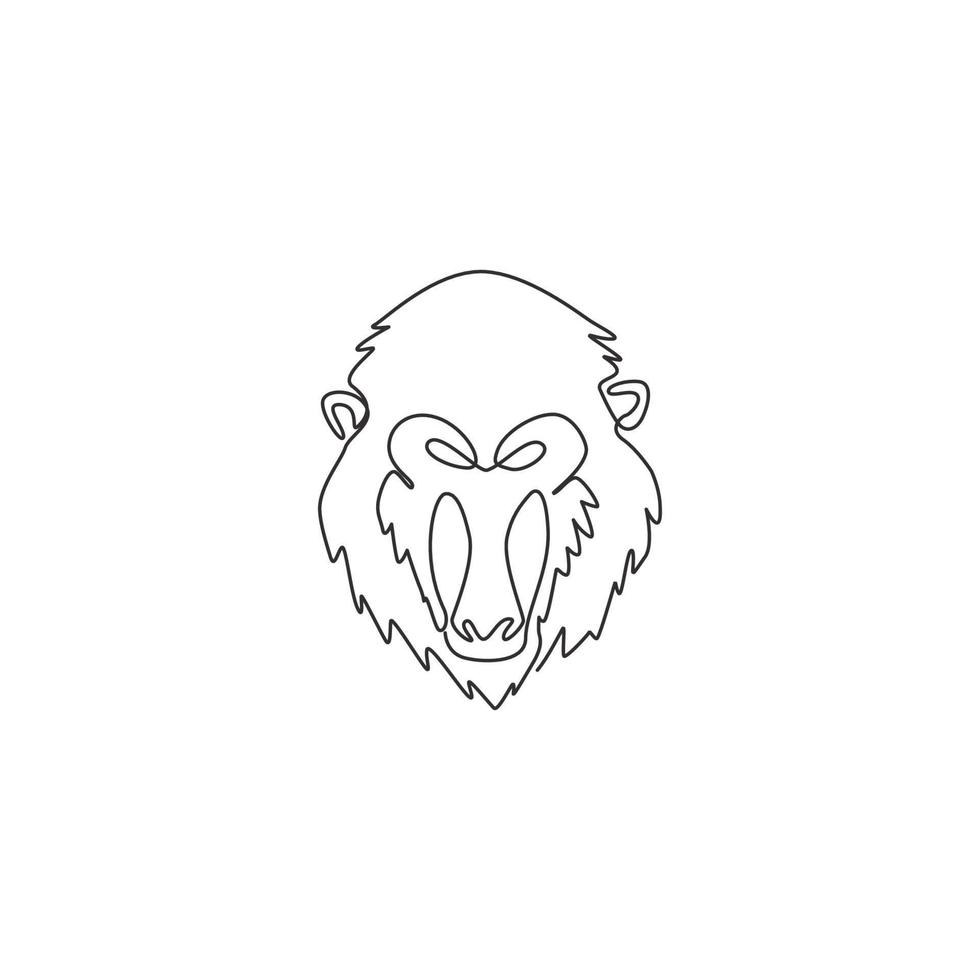 un disegno a tratteggio di una testa di mandrillo esotica per l'identità del logo aziendale. il più grande concetto di mascotte faccia di scimmia per l'icona del parco safari nazionale. illustrazione vettoriale di disegno di disegno di linea continua moderna