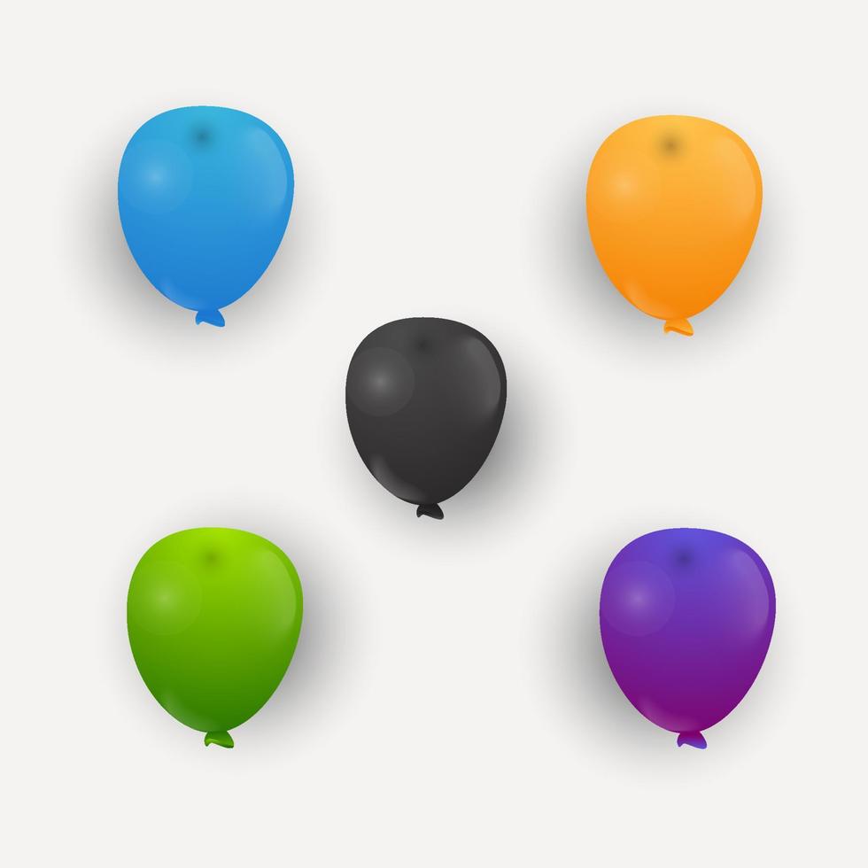 palloncini realistici con variazioni di 5 colori diversi. vettore