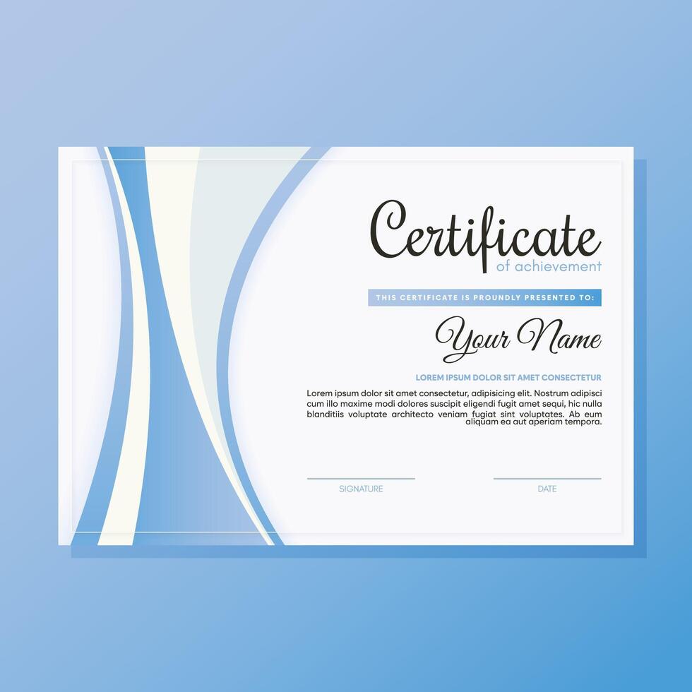 blu certificato di realizzazione modello con onda astratto vettore