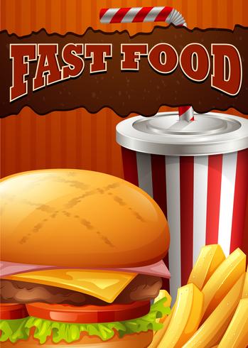 Poster di fast food con hamburger e bevande vettore