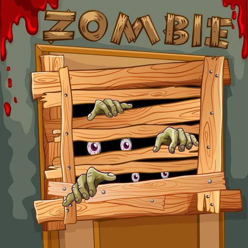 Zombie dietro la porta di legno vettore