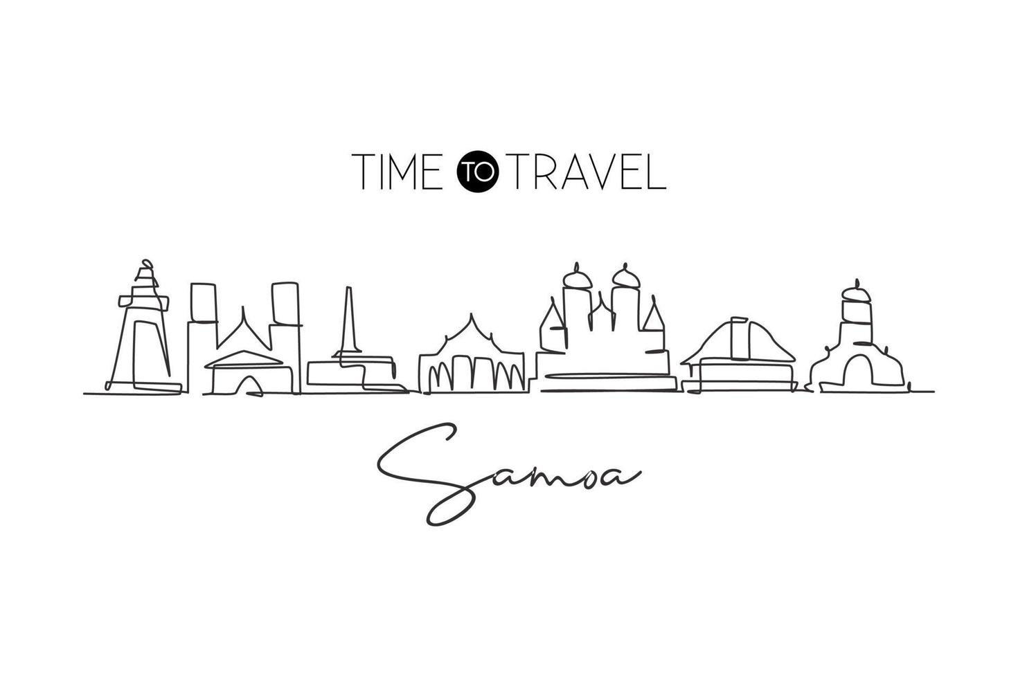 singolo disegno a linea continua skyline di samoa, oceania. famoso paesaggio del raschietto della città. world travel home wall decor art poster print concept gallery. illustrazione vettoriale di design moderno a una linea di disegno