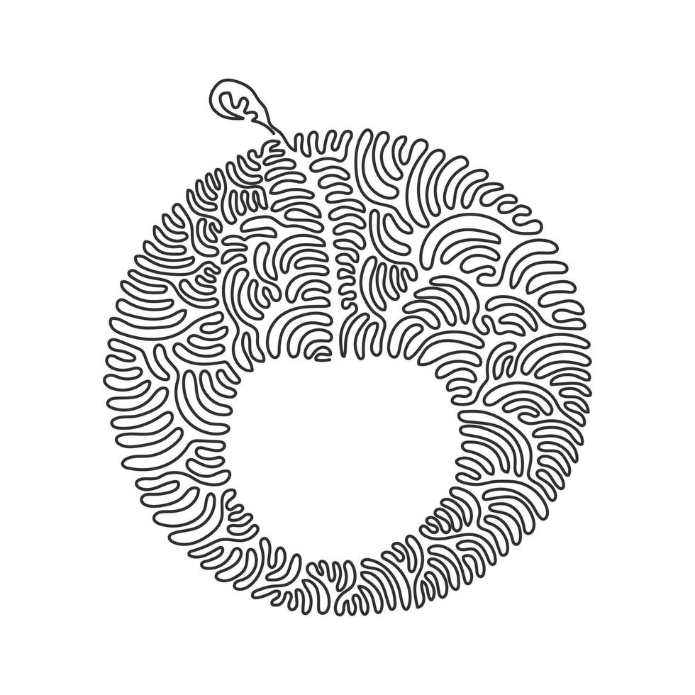 singola linea continua che disegna un'intera ciliegia biologica sana per l'identità del logo del frutteto. concetto di frutta fresca per l'icona del giardino di frutta. ricciolo ricciolo stile di sfondo del cerchio. vettore di disegno di una linea di disegno