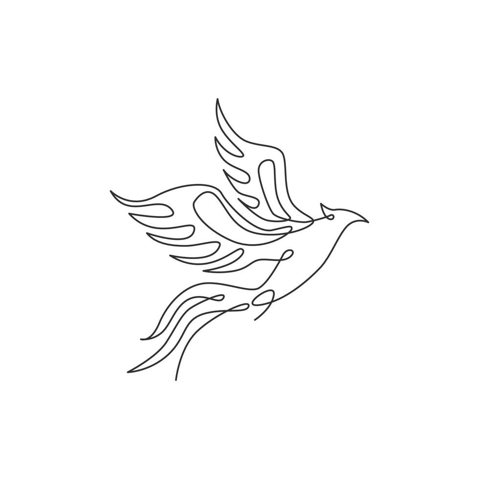 un disegno a tratteggio di un uccello fenice di lusso per l'identità del logo aziendale. concetto di icona di società di affari da forma animale. illustrazione di disegno grafico di disegno di vettore di linea continua alla moda