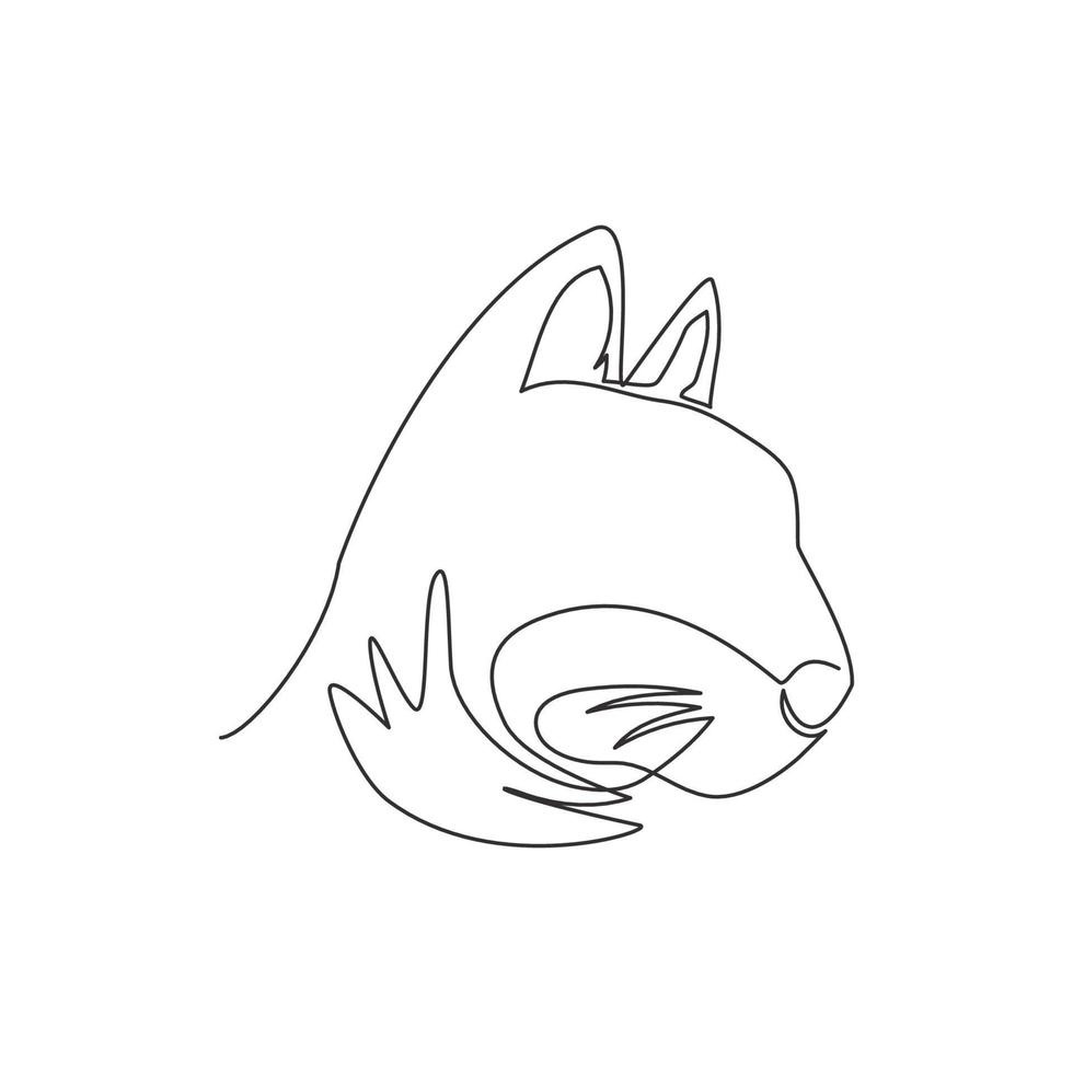 singolo disegno a linea continua dell'icona della testa di gatto gattino carino. concetto di vettore dell'emblema del logo animale domestico del gattino. illustrazione grafica di disegno dinamico di una linea di disegno