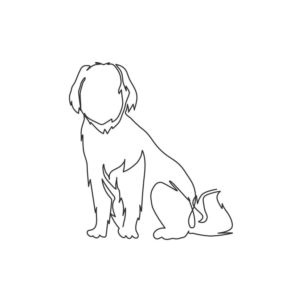 un unico disegno a tratteggio dell'icona semplice e carino cucciolo di cane. concetto di vettore dell'emblema del logo del negozio di animali. illustrazione di disegno grafico di disegno di linea continua dinamica