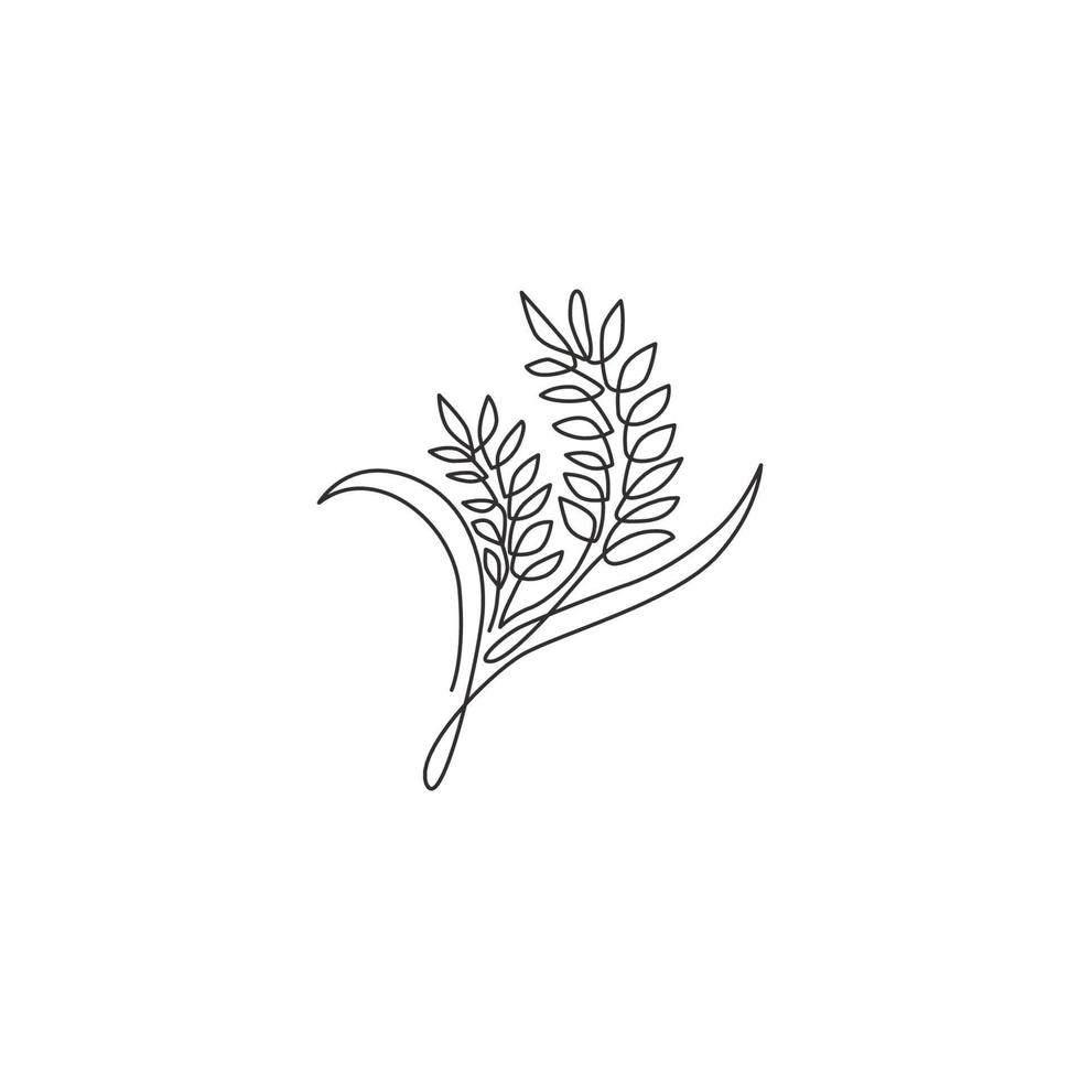 un unico disegno a tratteggio di intero chicco di grano biologico sano per l'identità del logo dell'azienda agricola. concetto di cibo di base fresco per icona di cereali per la colazione. illustrazione di vettore di disegno grafico di disegno di linea continua moderna