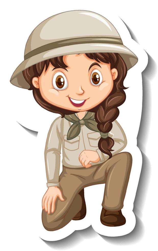 ragazza in costume da safari adesivo personaggio dei cartoni animati vettore