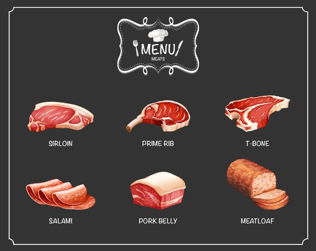 Diversi tipi di carne sul menu vettore